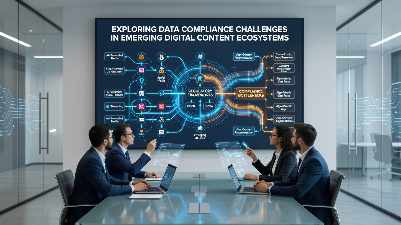 Analysts reviewing compliance dashboards for digital content platforms