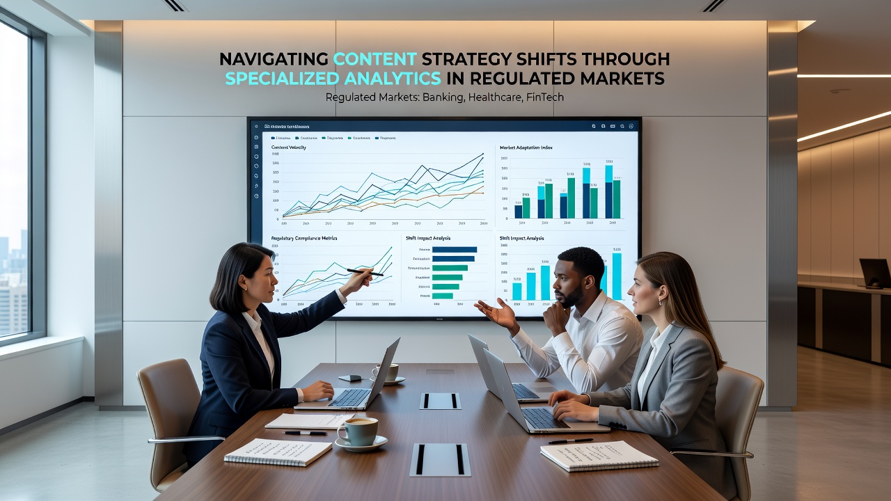 Team reviewing specialized analytics reports on content adjustments for upcoming regulatory changes